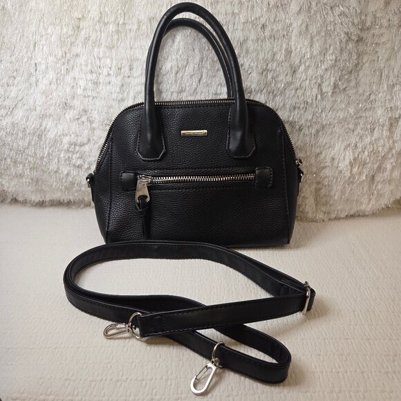 David Jones Black Pebbled Faux-Leather Satchel Crossbody Handbag - Picture 1 of 16
